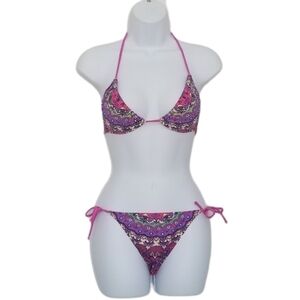 Sandy Bottoms Paisley Triangle String Bikini 2 Piece Swim Set Size Medium.